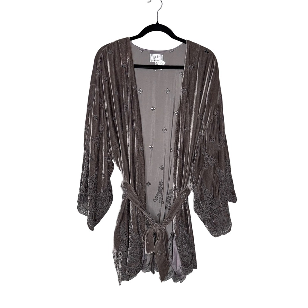 Johnny Was Jade Kimono Women XL Grey Velvet Silk Blend Embroidered Wrap L43019-6